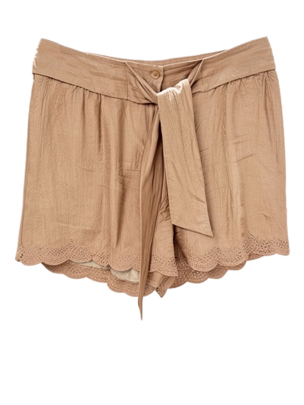 See By Chloe High Waist Satin-Look Scalloped Hem Shorts in Blush